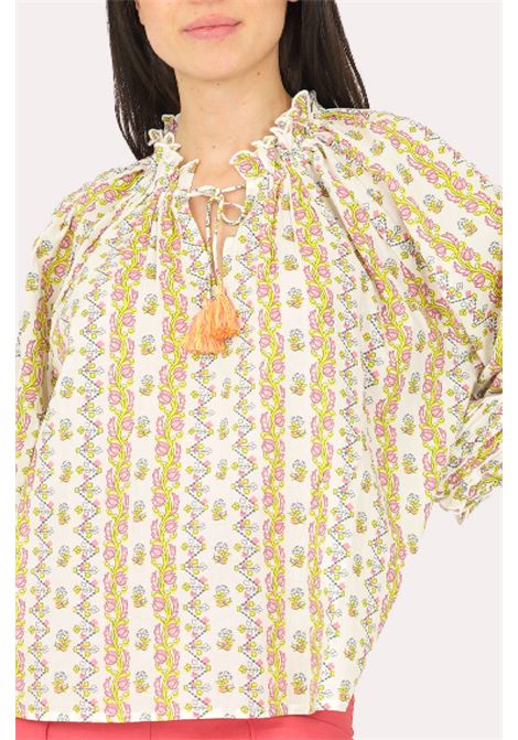 Camicetta in cotone leggero con scollo a V e motivo smocked Des Petits Hauts | Bluse | 1E230462IM841